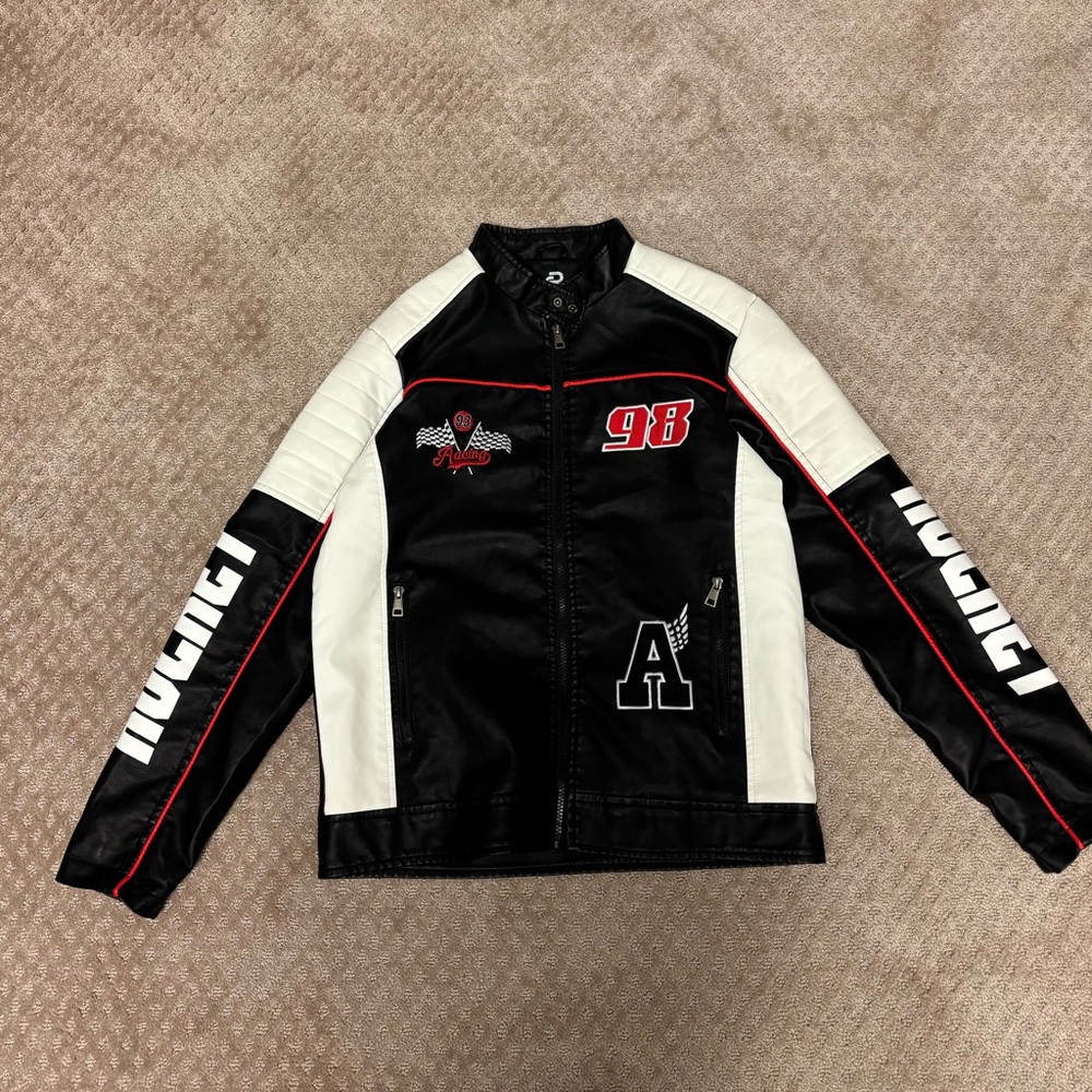 Men's Black and White Racing Bomber Jacket